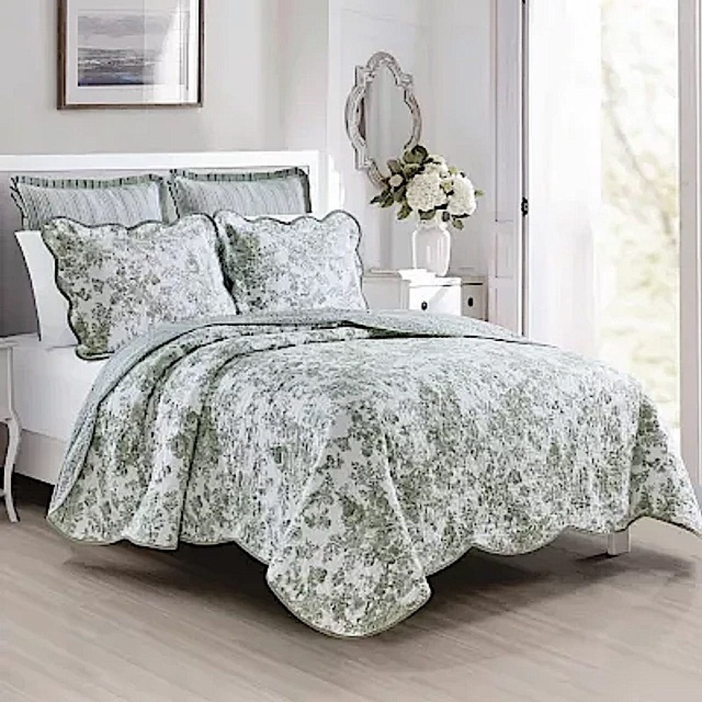 NEW Laurel Manor Toile Garden Sage Green Twin Cotton Quilt